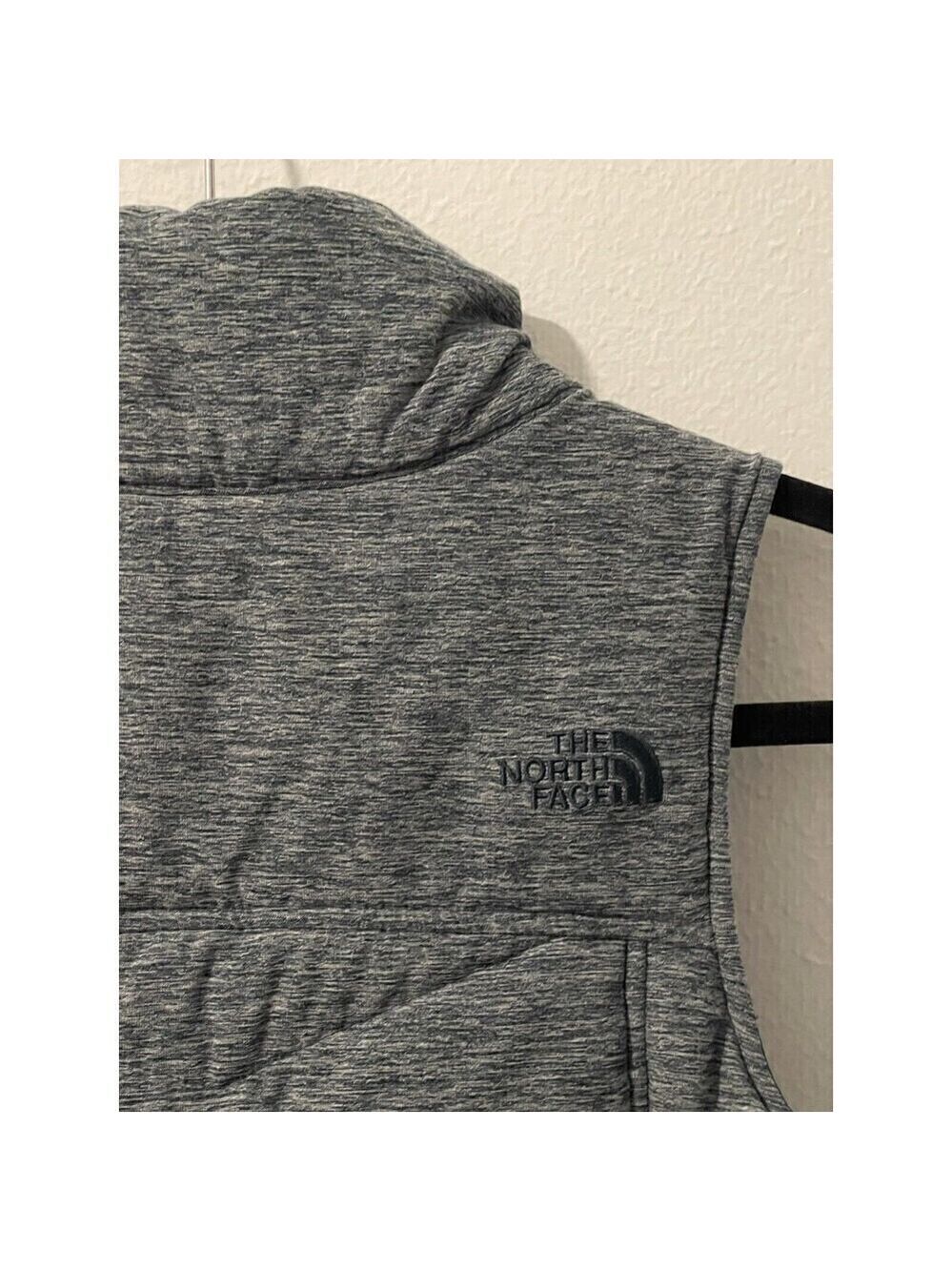 The North Face Sz S/P Heathered Gray Puffer Vest Womens Quilted Full Zip Logo - Picture 5 of 8
